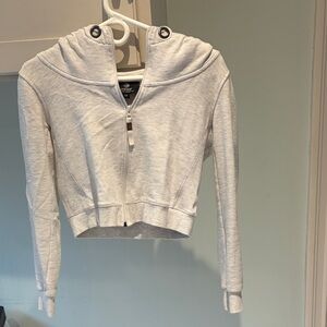MPG Light Gray Cropped Zip-Up Hoodie